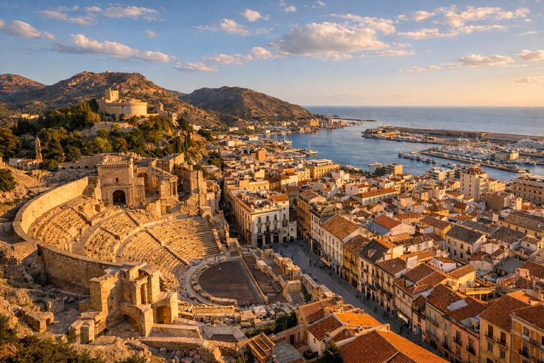 Vista panorámica del centro histórico de Cartagena con el Teatro Romano