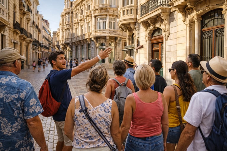Guía explicando la historia de Cartagena en el free tour