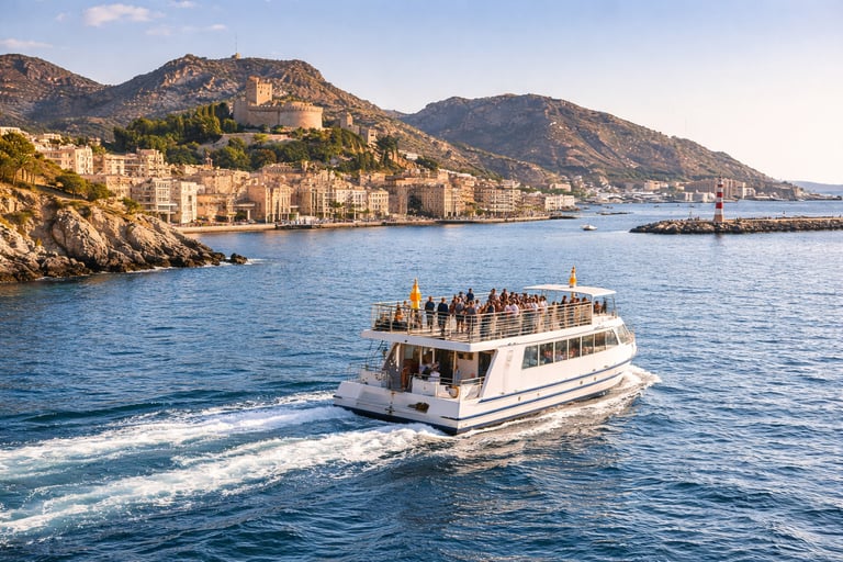 Barco turístico navegando por la bahía de Cartagena